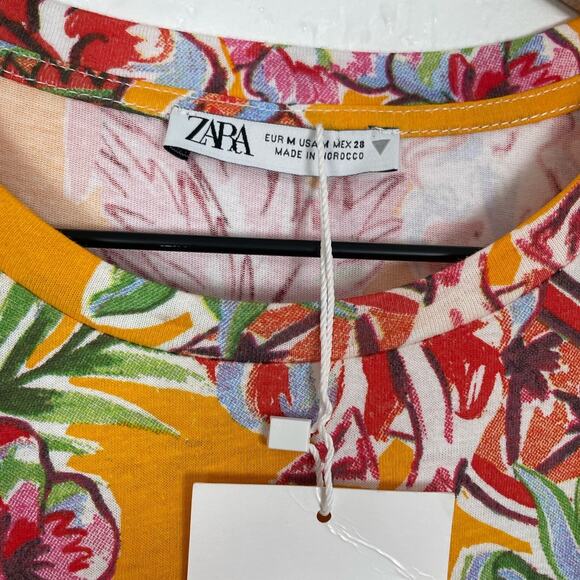 Zara Tropical Print Cut-Out Shirt Dress NWT Size Medium - Picture 5 of 6